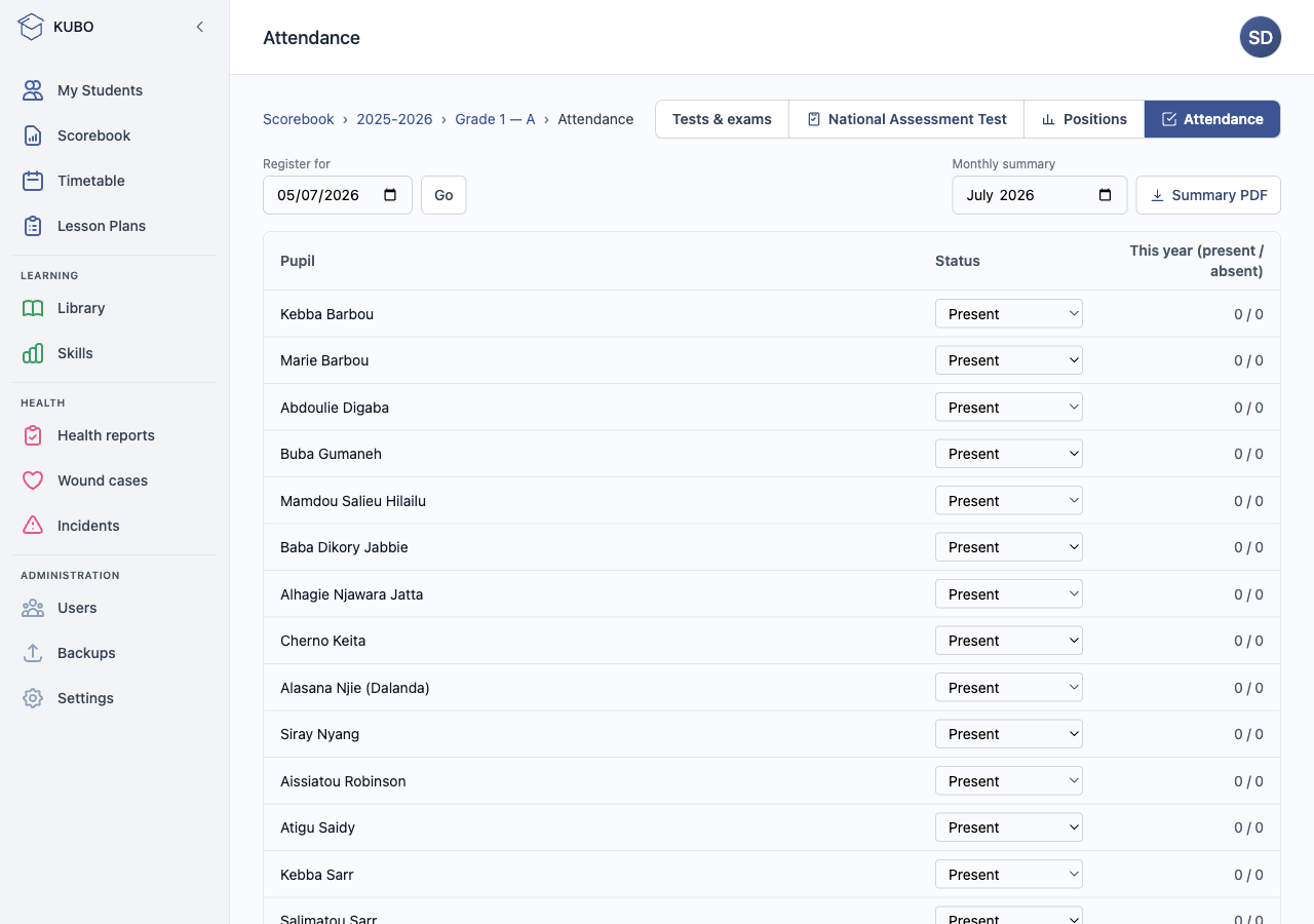 Attendance in the KUBO platform