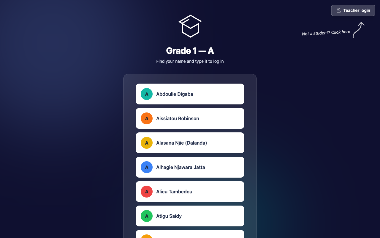 Student login in the KUBO platform