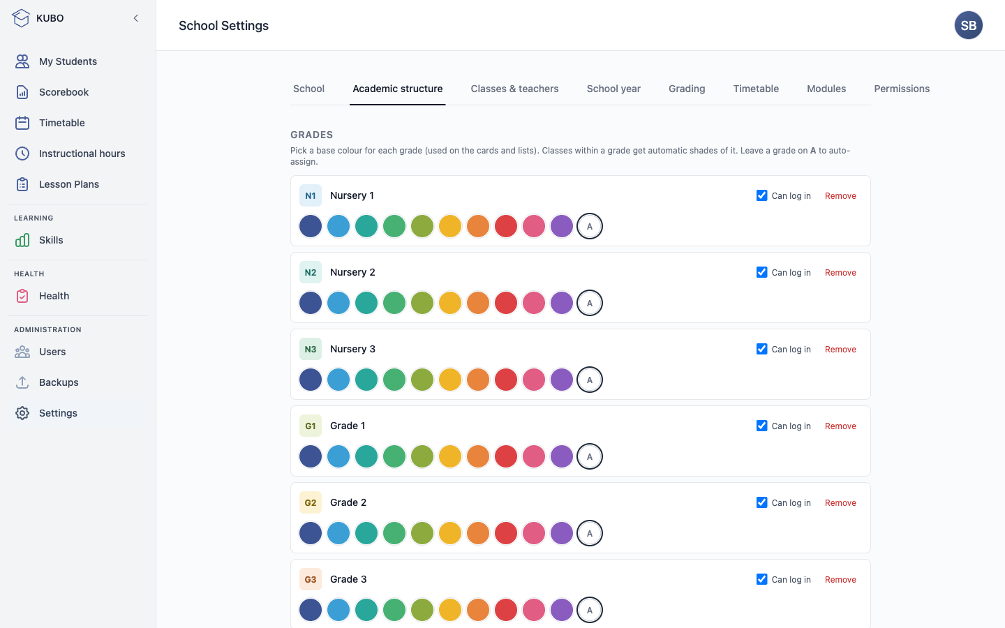 Settings in the KUBO platform