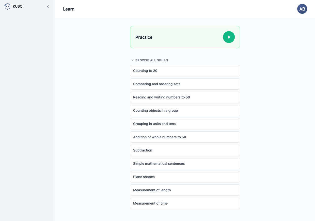 Curriculum mapped in the KUBO Learn module