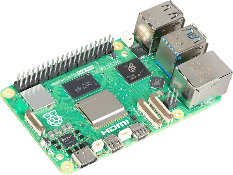 A Raspberry Pi 5 single-board computer